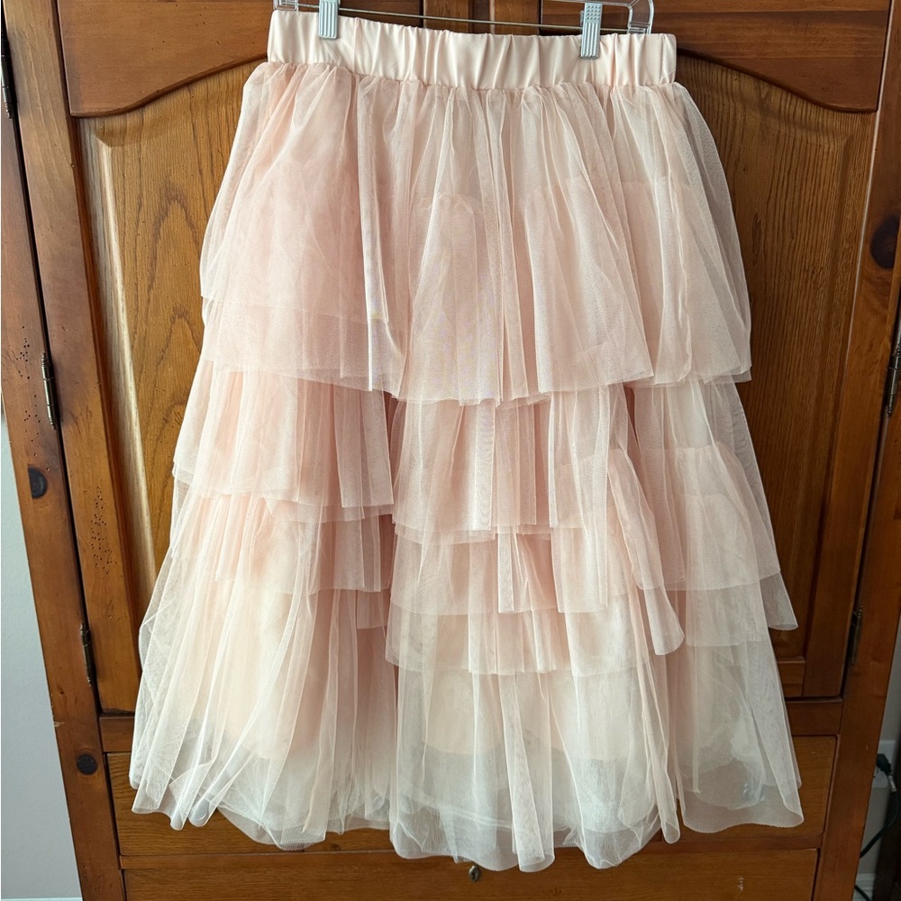Chicwish Layered Tulle Midi Skirt - Blush